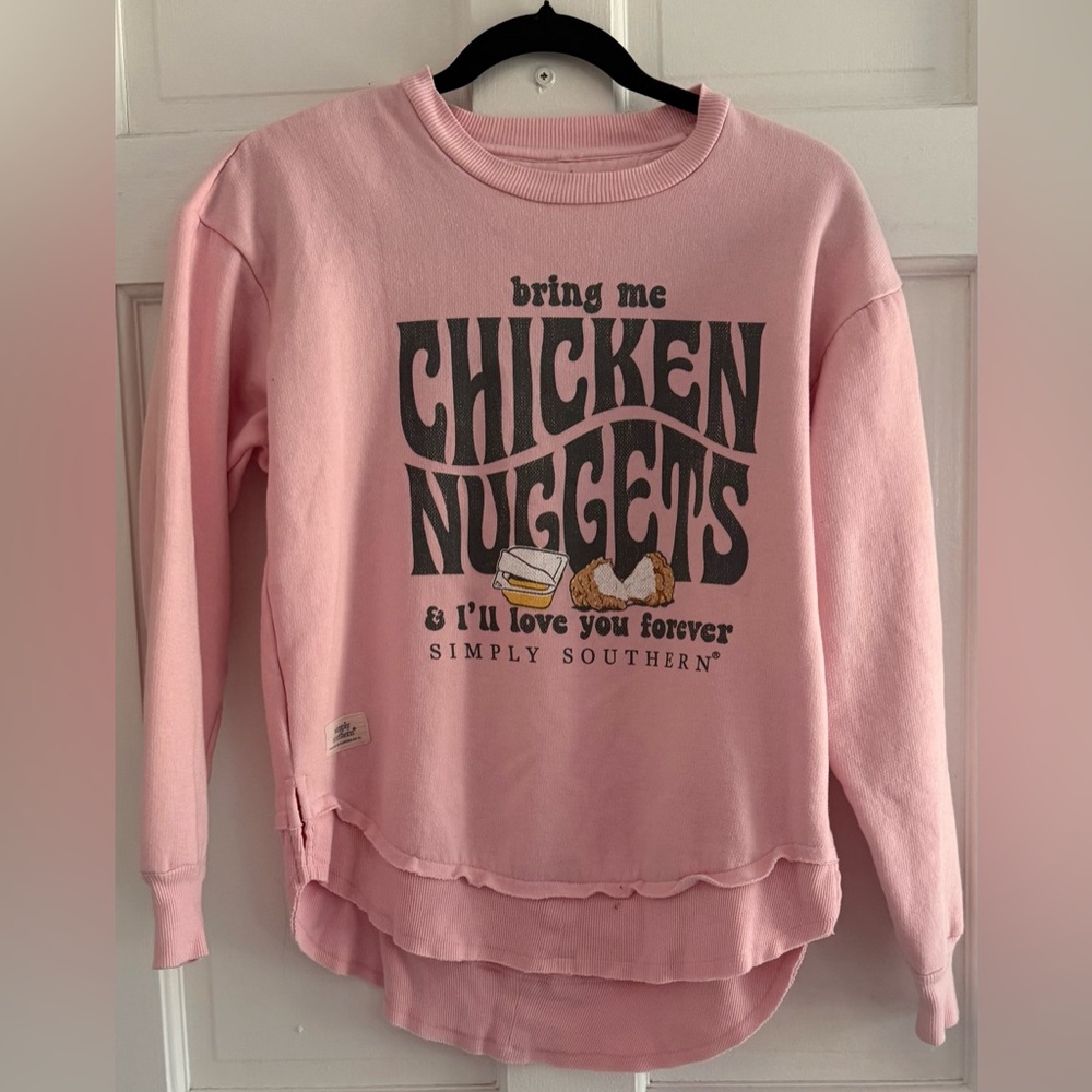 Simply Southern Bring Me Chicken Nuggets Pink Pullover Sweatshirt S - Picture 2 of 4